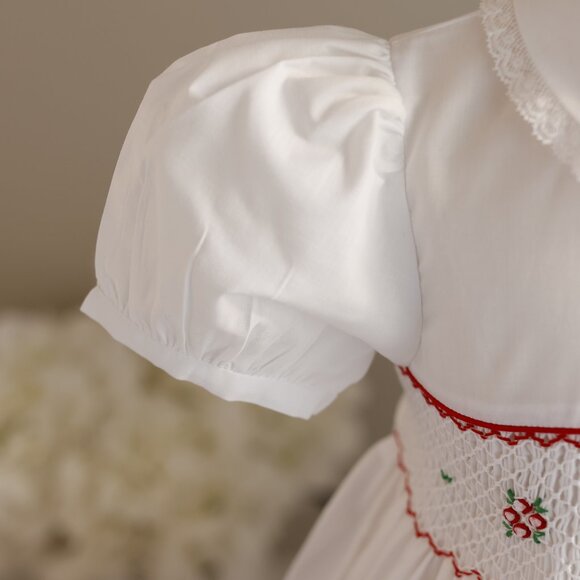 White Smocked Dress Red Bullion Embroidery Feltman Brothers Special Occasion NWT - Picture 4 of 7